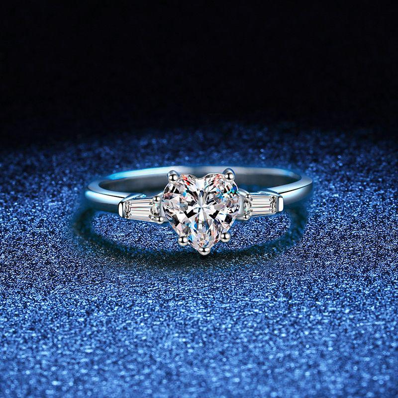 

Moissanite Heart Engagement Ring - S925 Sterling Silver Eternity Wedding Band for Women with D Color Diamond. Size 10