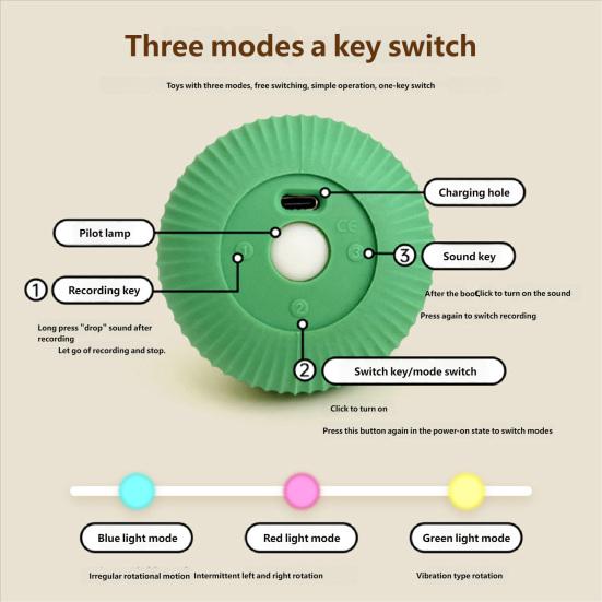 Interactive Cat Ball Dogs Rechargeable Smart Rotating Ball Pets Moving Ball with Recording Function for Indoor Outdoor Exercise Training Stimulation