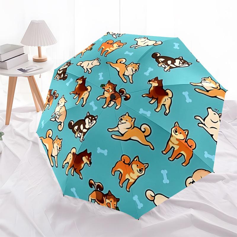 1pc Dogs Bones Fashionable Automatic Opening/Closing Folding Umbrella with 8 Bones, Windproof Portable, Daily Use147