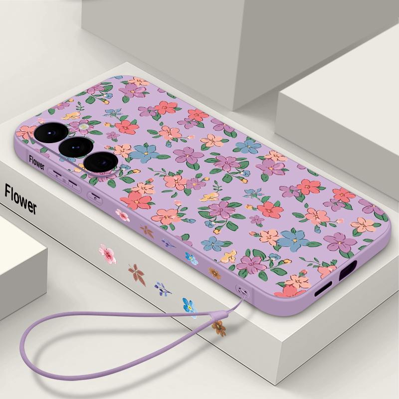 Blue Flowers Pattern Case For Samsung Galaxy S26 S25 Ultra S24 S23 S22 Plus S21 FE A15 A16 A17 A35 A36 A54 A55 A56 5G Soft Cover