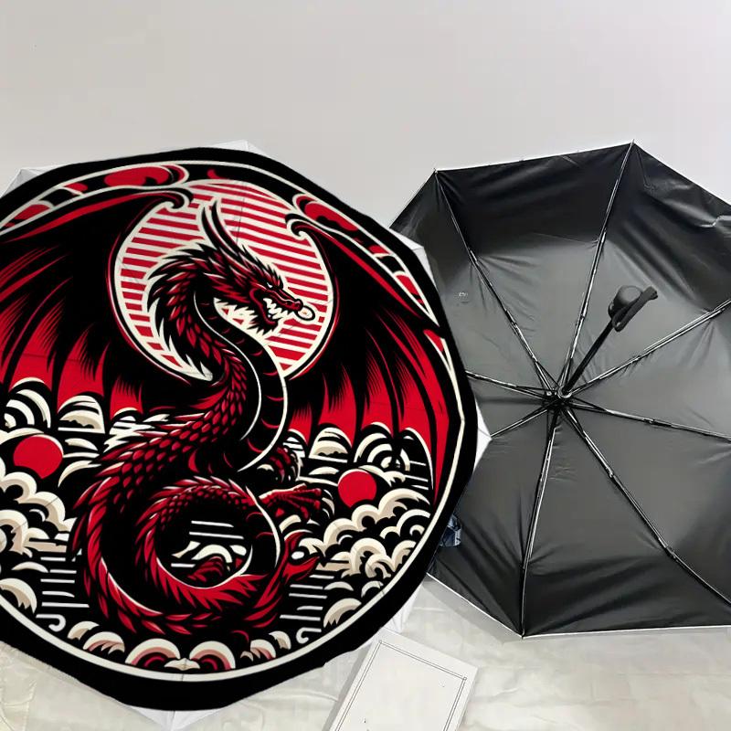 1pc Red Dragon Emblem Umbrella with Plastic Handle,Suitable for All Seasons Home Travel Outdoor UmbrellaDD1035