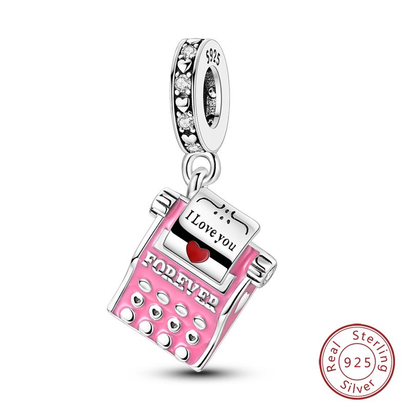Fit 925 Silver Charms Beads Little Bear Lamb Little Flying Pig Pink Charms For Women DIY Birthday Jewelry Gift