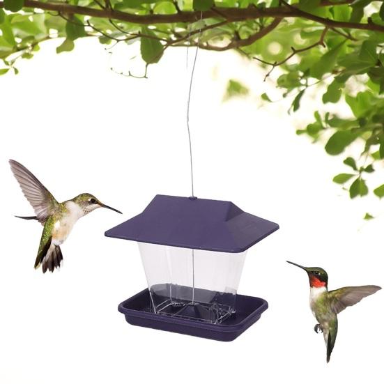 Vogelfutterspender mit Abflusslöchern, großes Fassungsvermögen, transparenter Kunststoff, zum Aufhängen von Wildvögeln im Freien, mit schrägem Dach für den Außenbereich, Gartenhof