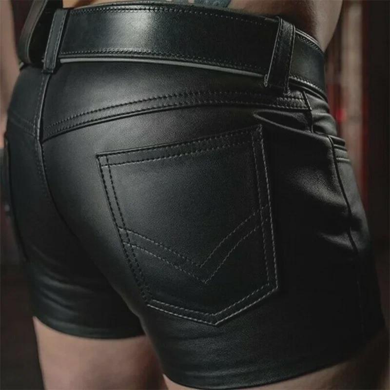 2023 Summer European & American Men's PU Leather Slim Shorts - Casual Solid Color