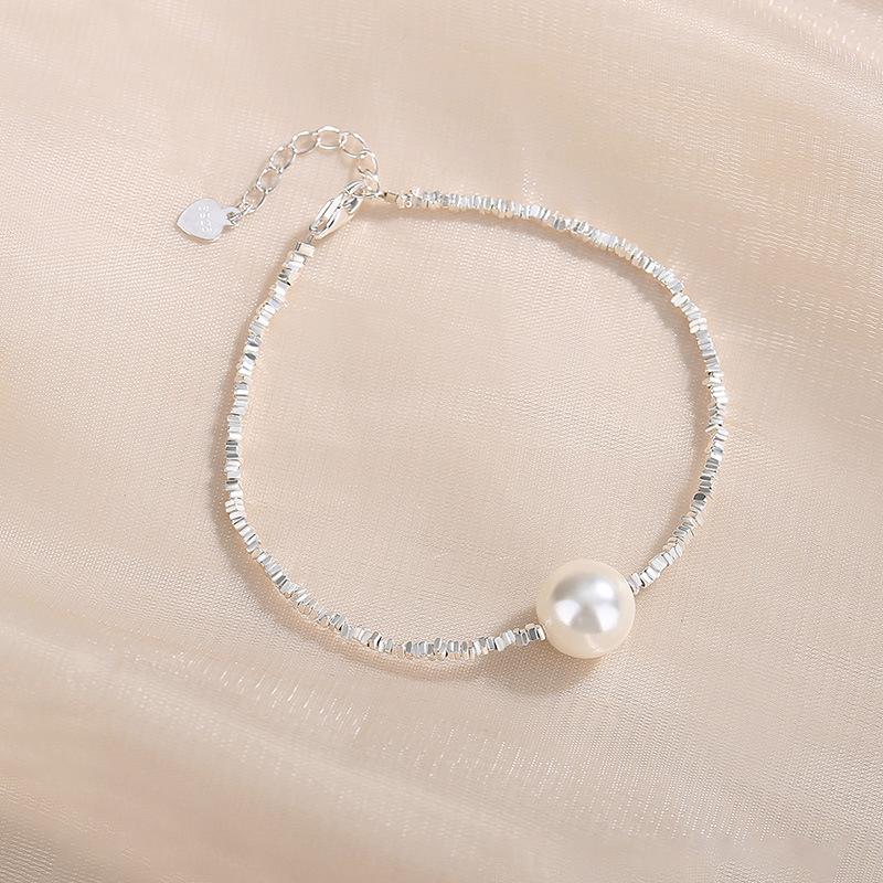 S925 Sterling Silver Crushed Round Imitation Pearl Bracelet - Women s Simple Versatile Jewelry 925 Sterling Silver