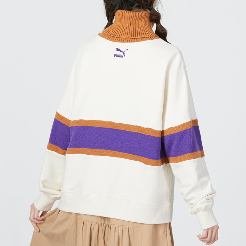 Puma Farbblock-Logo-Print Stehkragen Langarm Lockerer Pullover Damen Oberteile Weiß 537971-65