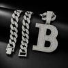 Hip Hop Alloy Letter Pendant Necklace With Full Rhinestone Inlay Cuban Chain Men Streetwear Fashion Accessory