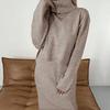 Women Turtleneck Sweater Dress Long Sleeve Loose Fit Knit Mini Dress Solid Color Casual Pullover Dress