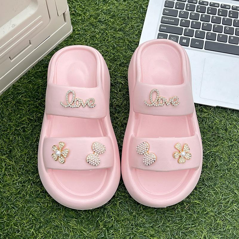 Summer New Solid Color Outdoor Stepping On Shit Sandals Platform Slippers Women's Fashion Double Strip Outer Wear Cool Slippers Are Now Approved