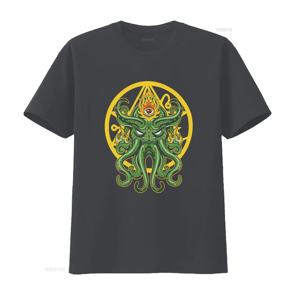 Cthulhu T Shirt H P Lovecraft Monster The Call Of Eye Providence Pentagram Sci Fi vintage Washed Soft Casual fashion Stylish