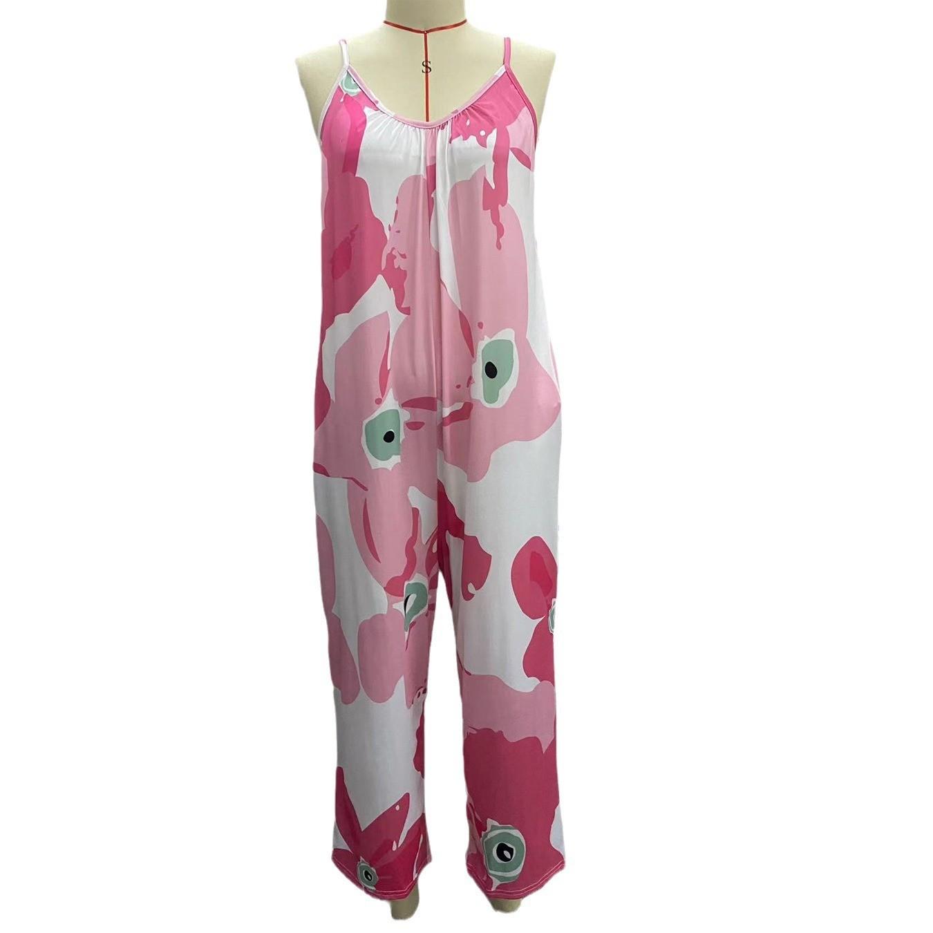 Комбинезон на бретельках с богемным принтом — струящийся V-образный вырез — фото 4