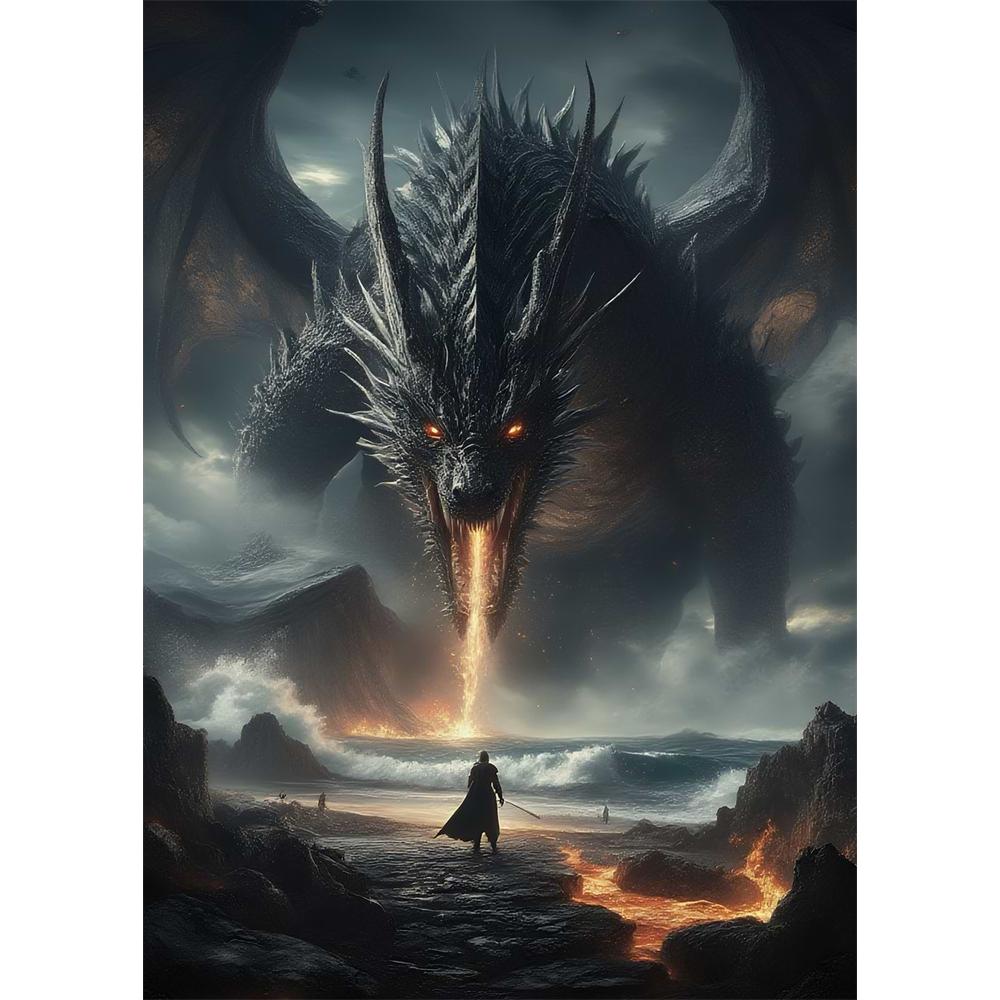 Das Erwachen des mythischen Drachen Diamantmalerei 5D DIY Kunstmuster Druck-Kit Puzzle Leinwand Mosaik-Stickerei Heimdekoration