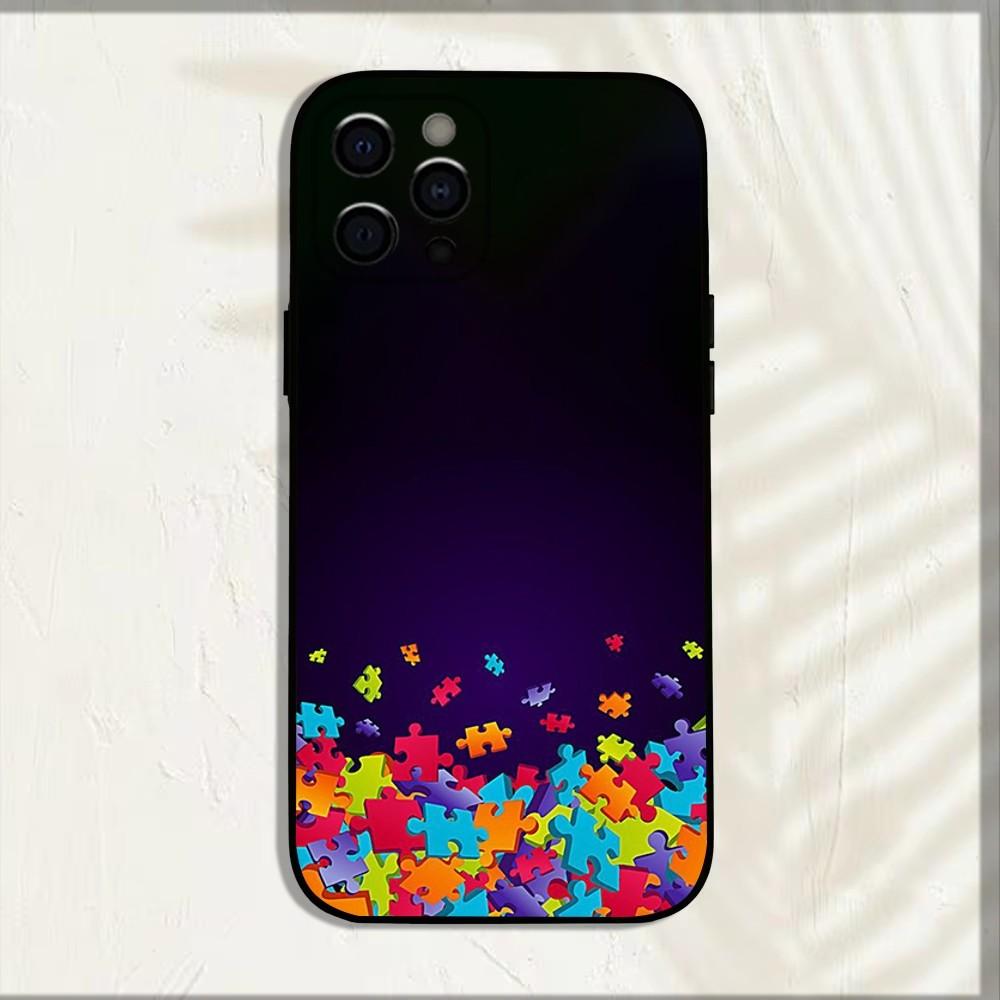 

Autism Support Puzzle Phone Case For iPhone 15,14,13,12,11,Pro,X,XS,Max,XR,Plus,Mini Soft Black Cover iPhone12mini