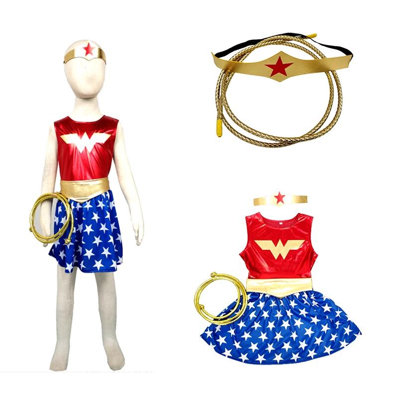Stretch Cotton Wonder Woman Dress With Bow Accent For Toddlers