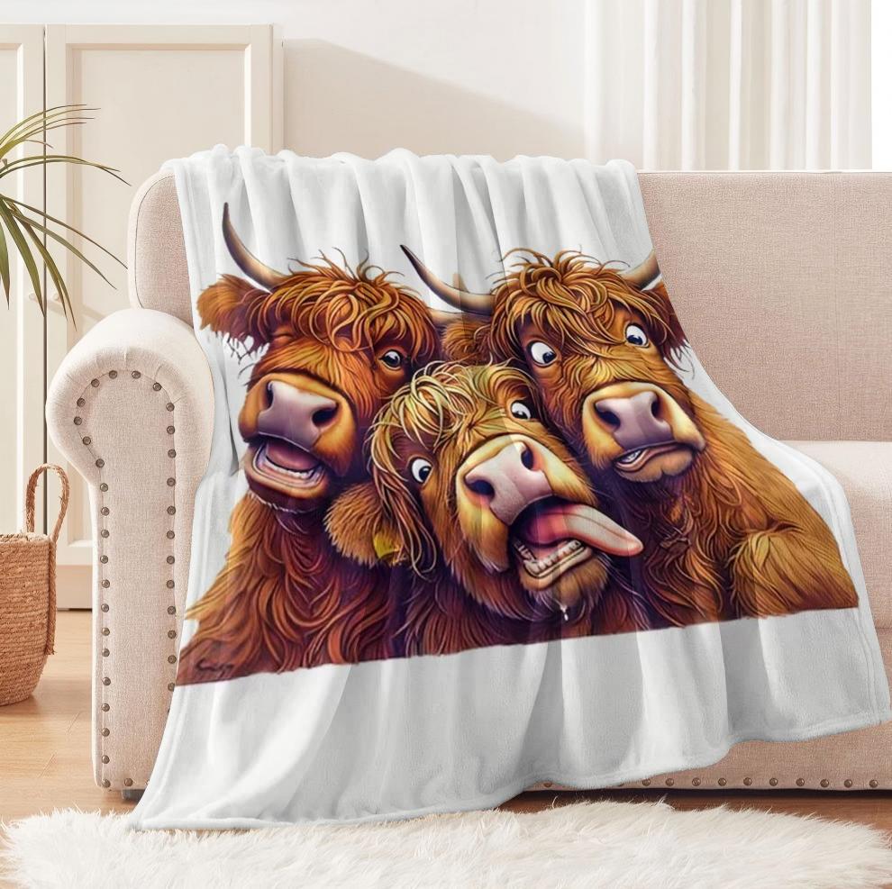 1PC Blankets Funny Cute Highland Cow For Boys Girls Anniversary Birthday Gifts Festival Gifts Soft Warm Blanket Four Season Use