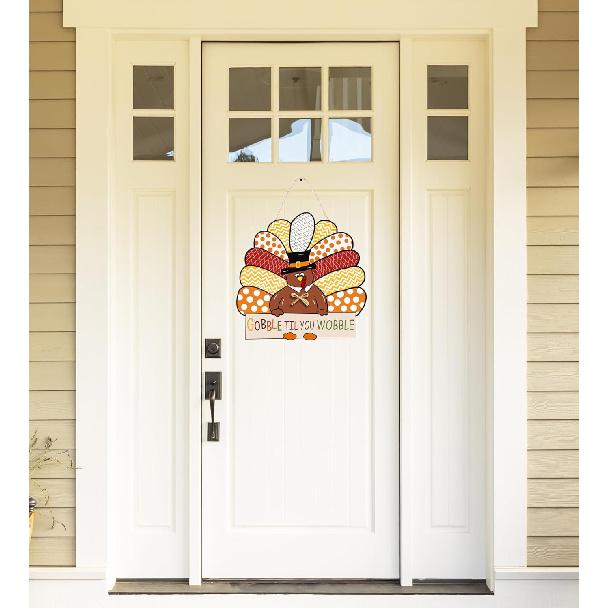CYNOSA Thanksgiving Wreath for Front Door Turkey Door Hanger Gobble Sign Thanksgiving Turkey Outside Door Decorations