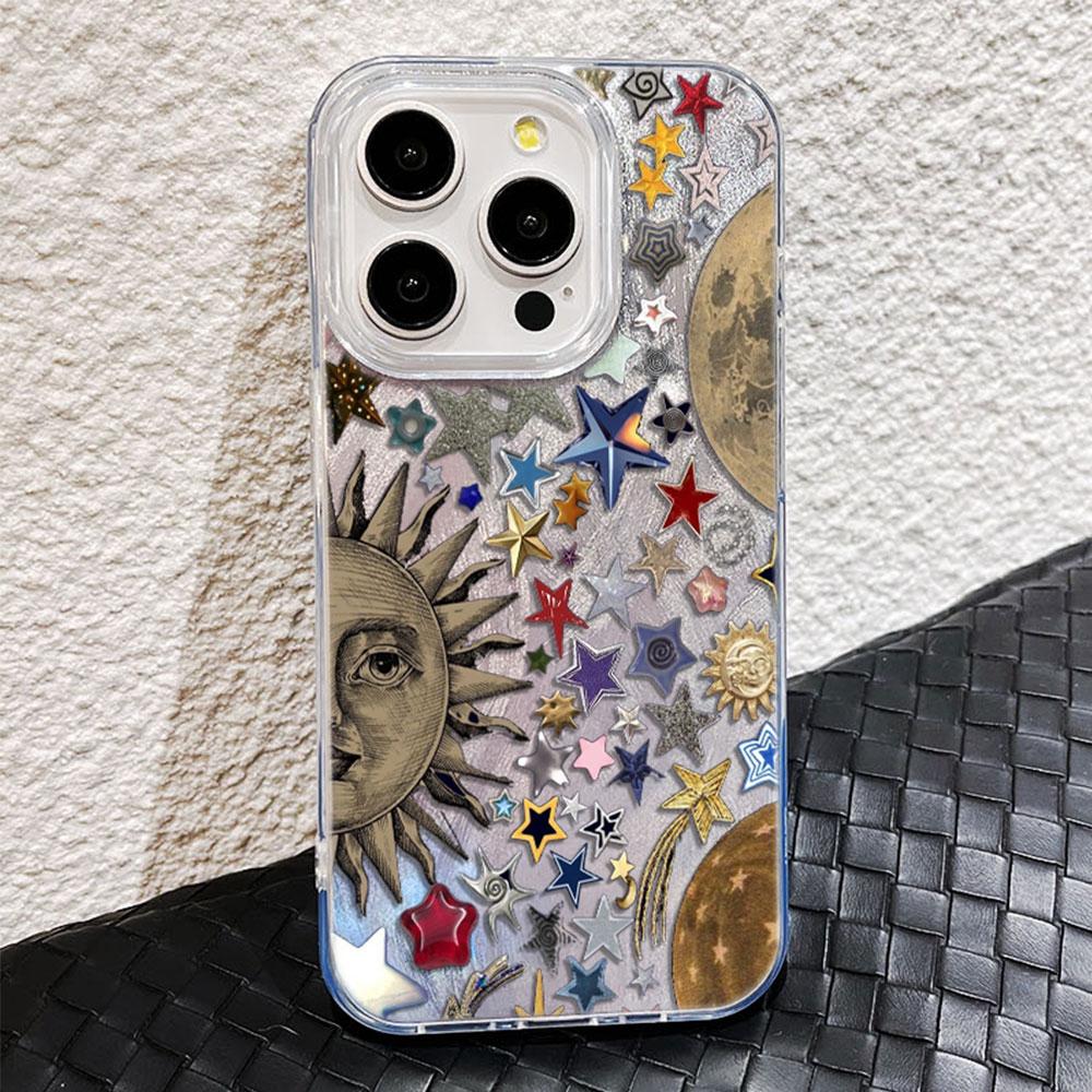 Retro Style Face Sun Stars Cartoon Phone Case for iphone 16 15 14 7 8 Plus 13 Pro Max X XS XR SE 2022 Shell Silicone Back Cover