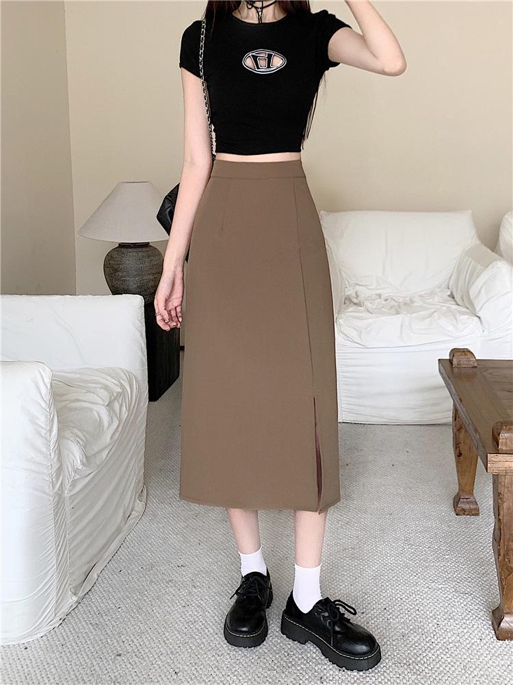 Summer 2025 Plus Size High Waist A-line Slit Midi Skirt - Women's Light Style Bodycon Skirt