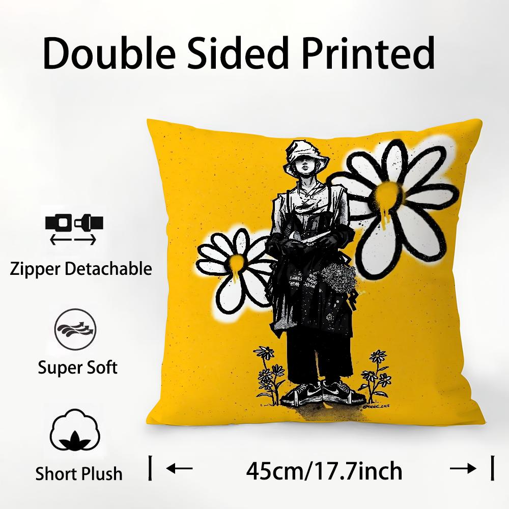Daisy P-PEACEMINUSONE Pillow Case Plush Fabric Soft Double Sided Print Sofa Cushion Cover Throw Pillow Covers