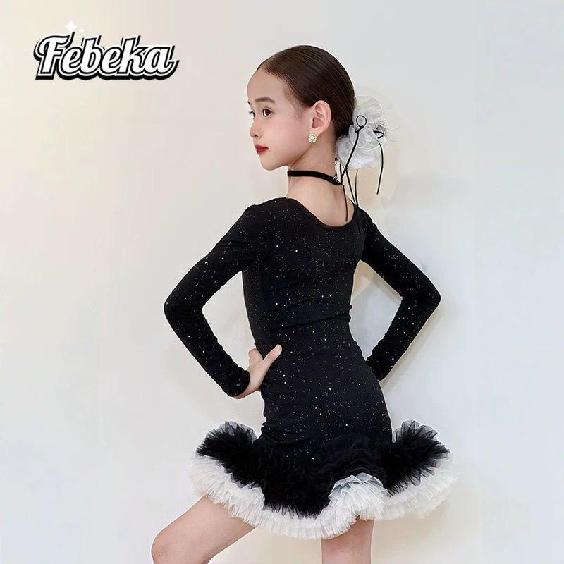 Line dance clothing modern dance match dress 2025 black glitter latin competition dance dresses contemporary dance dress woman