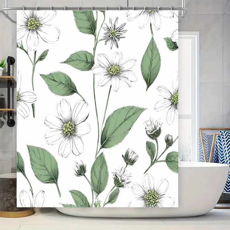 

Artful Green Floral Print Shower Curtain Waterproof Bath Decor White Green 72x78 Inch (L) Modern Home Accents for Bathroom Decor 90x180cm