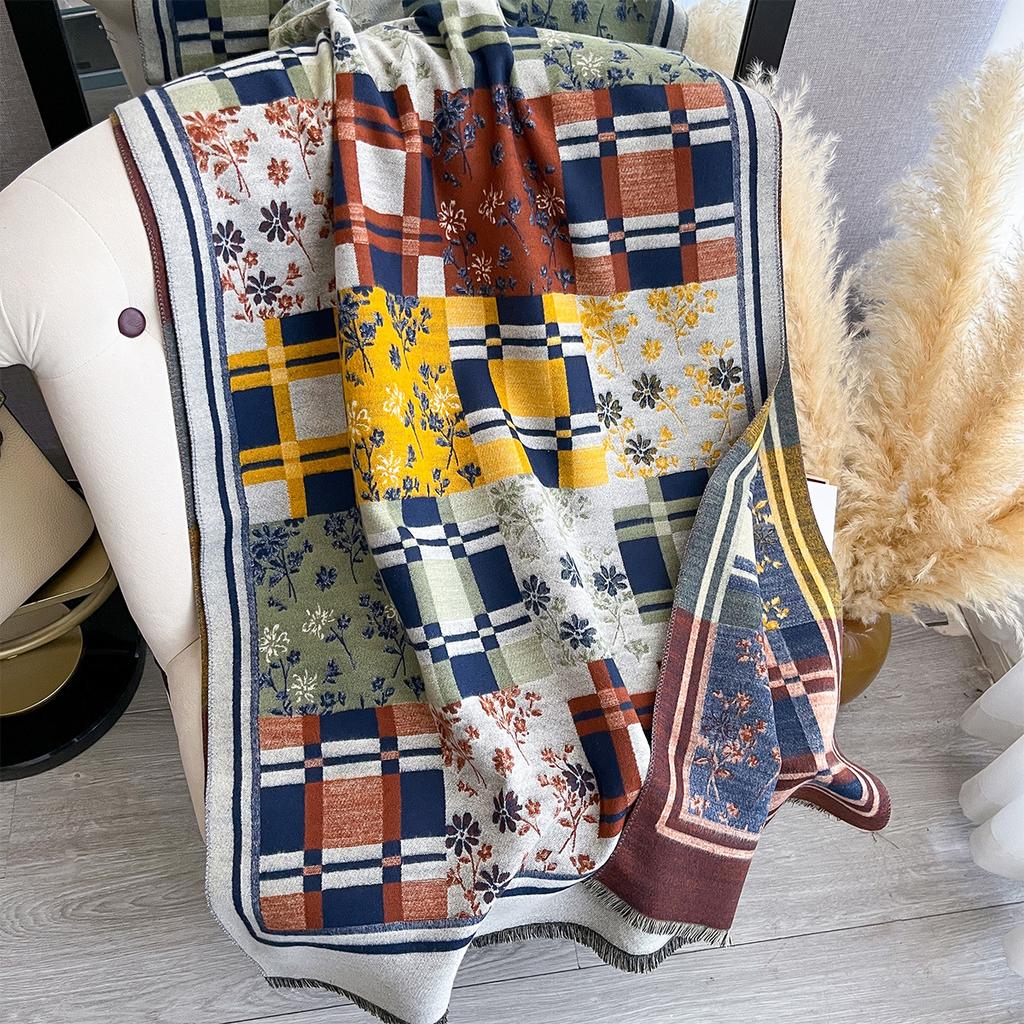 Retro Splicing Plaid With Warm Scarf, Ethnic Style, Versatile Temperament, Shawl Atmosphere, Foreign Style, Student Scarf