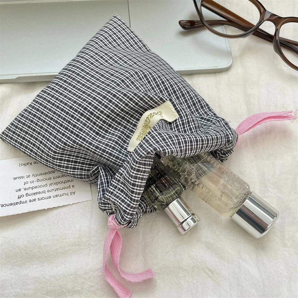 New Plaid Drawstring Bags Women Cosmetics Bag Women Cute Makeup Bag Kids Christmas Gift Candy Jewelry Organizer Draw String Bags