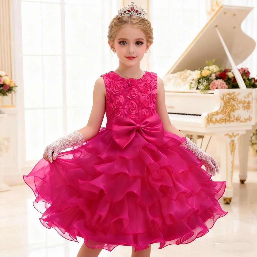 Children's Wedding Dress Big Children's Dress Girl's Flower Girl Rose Princess Dress in Stock