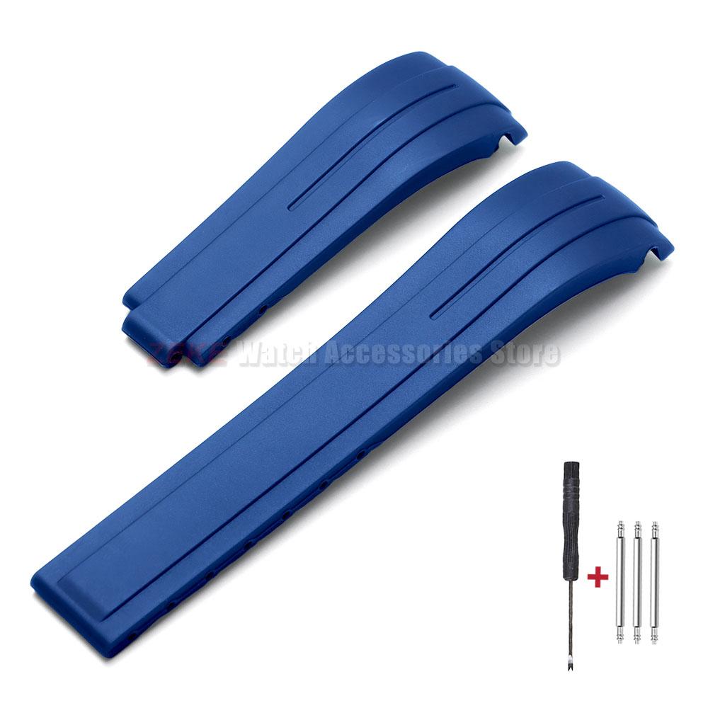 Curved End Rubber Watch Strap 20mm 21mm 22mm for Rolex for Water Ghost Folding Buckle Bracelet Waterproof Silicone Wrist Band