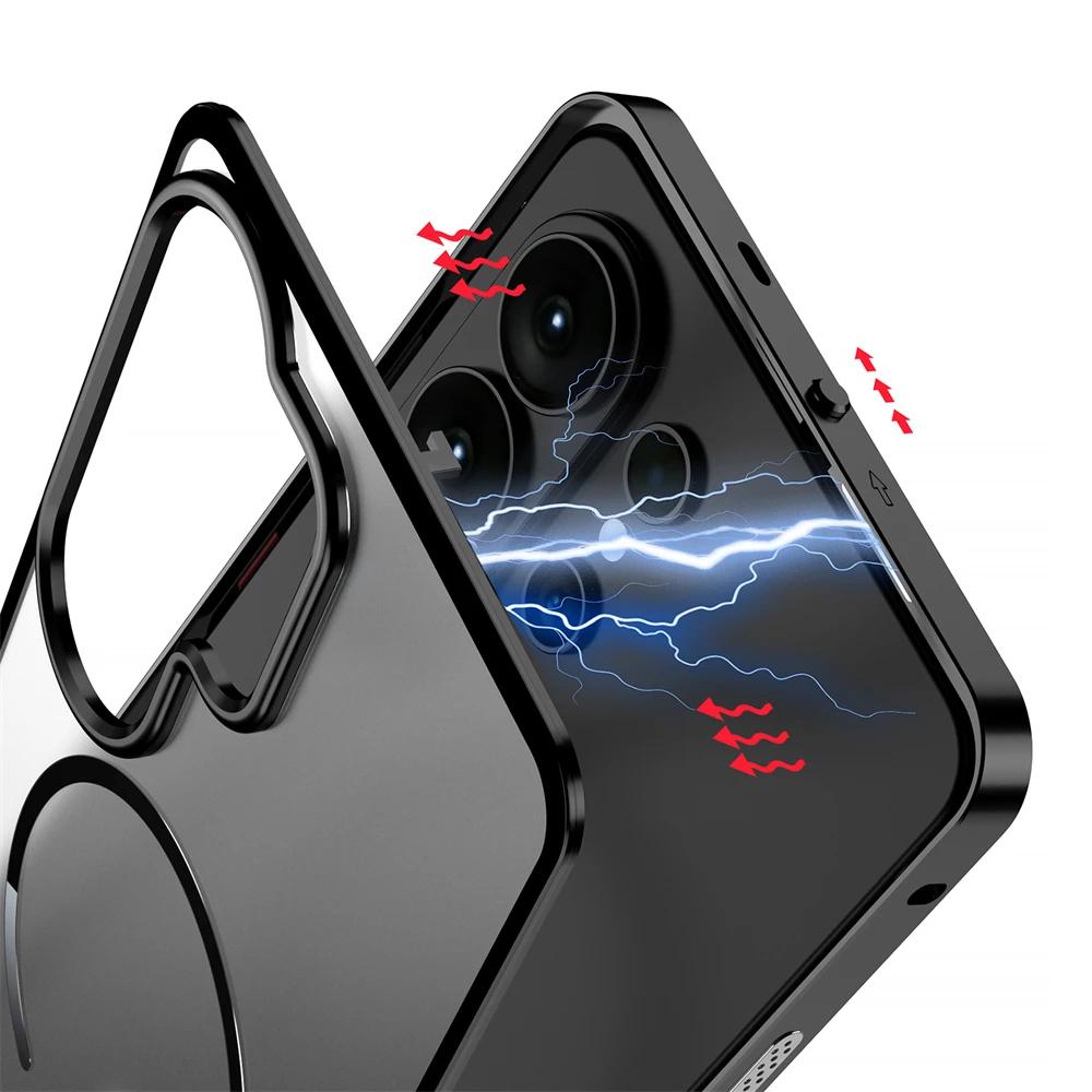 Luxury For Magsafe Magnetic Wireless Charging Phone Case For Samsung Galaxy S26 S25 S24 S23 Ultra Plus Aluminum Metal Clear Bumper Cover