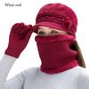 3Pcs/Set Neck Protection Scarf Gloves Set Soft Beanies Hat Winter Knitted Hat  Women