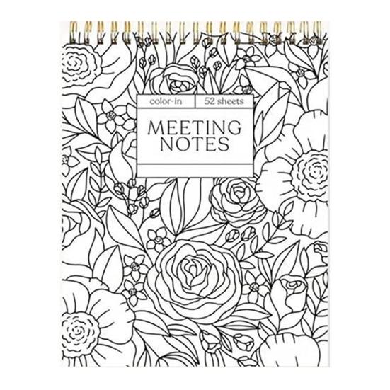 Color-In Spiral Notebook And Daily Planner Meeting Notes Coloring Book Floral