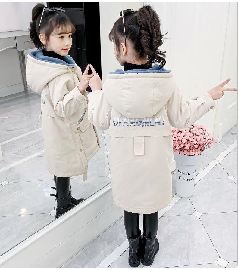 Girls' Mid-Length Cotton-Padded Parka Coat - Autumn/Winter 2024 Trendy Style