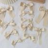 Beige Satin Ribbon Hair Set: French Bow, Japanese Sweet Style Hair Rope, Double Ponytail Clip, Bangs Accessory