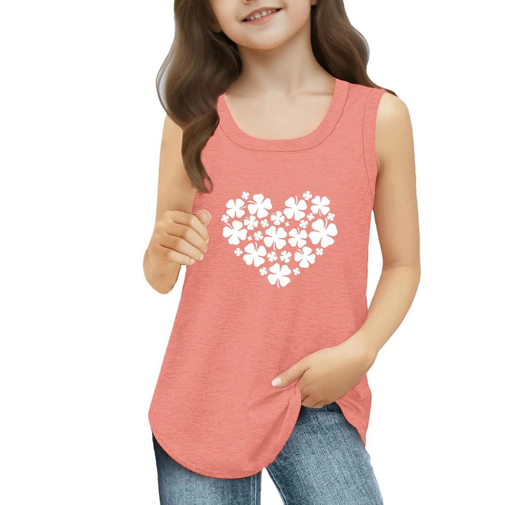 Girls  Kids Summer Crewneck Sleeveless Shirts Tank Tops St. Patrick's Day