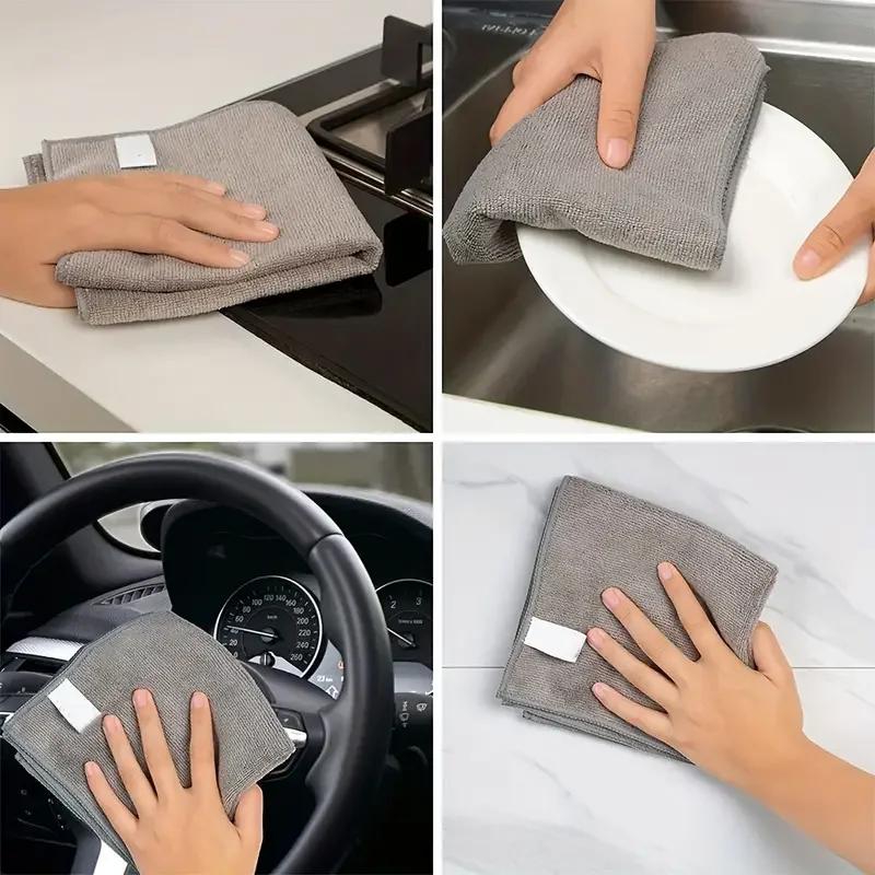 1/50PCS Gray Bamboo Charcoal Thickened Super Absorbent Dishcloth Anti-grease Kitchen Wiping Rags Microfiber Cleaning Cloths