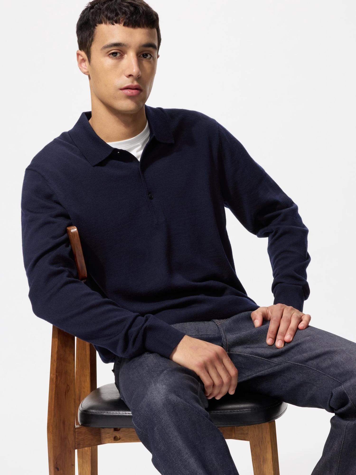 

Uniqlo Merino Knit Polo Shirt 69 NAVY/MEN S