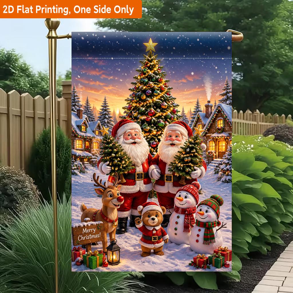 2D Flat, 2D Flat Printing Garden Flag 1pc, Happy Christmas Celebration Durable Single-Sided Print Yard Flag, Garden & Home Holiday Decoration, 29.97x4