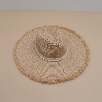 Natural Raffia Woven Jazz Top Big Eaves Sunshade Sun Protection Seaside Vacation Beach Straw Hat Sun Hat Summer