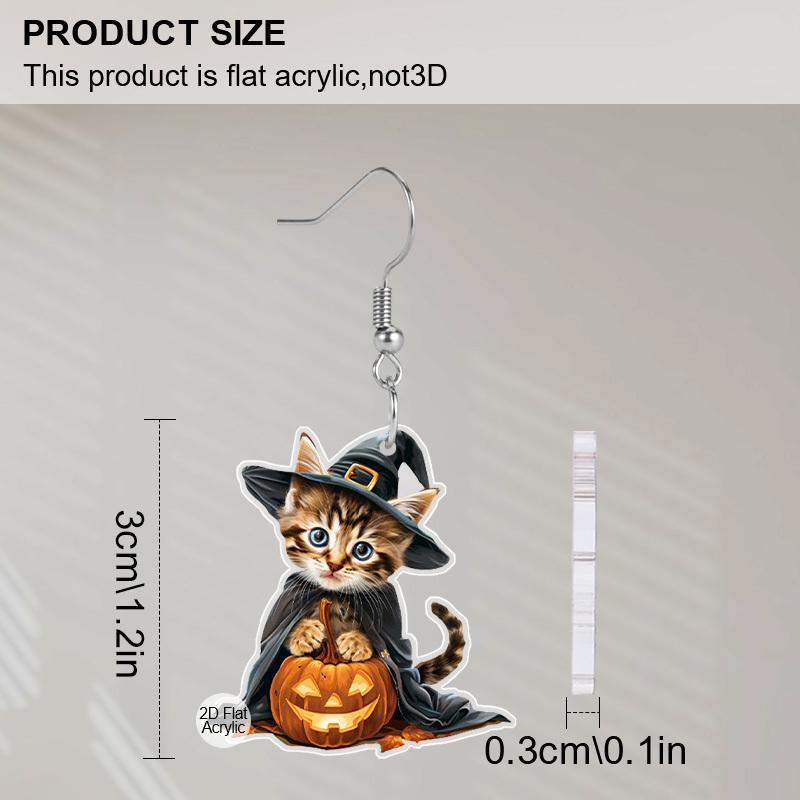 Black Cloak Cat Halloween Pumpkin Acrylic Earrings Women Fashion Dangle Earrings Halloween Earrings Cartoon Earrings Animal Earrings Halloween Gifts