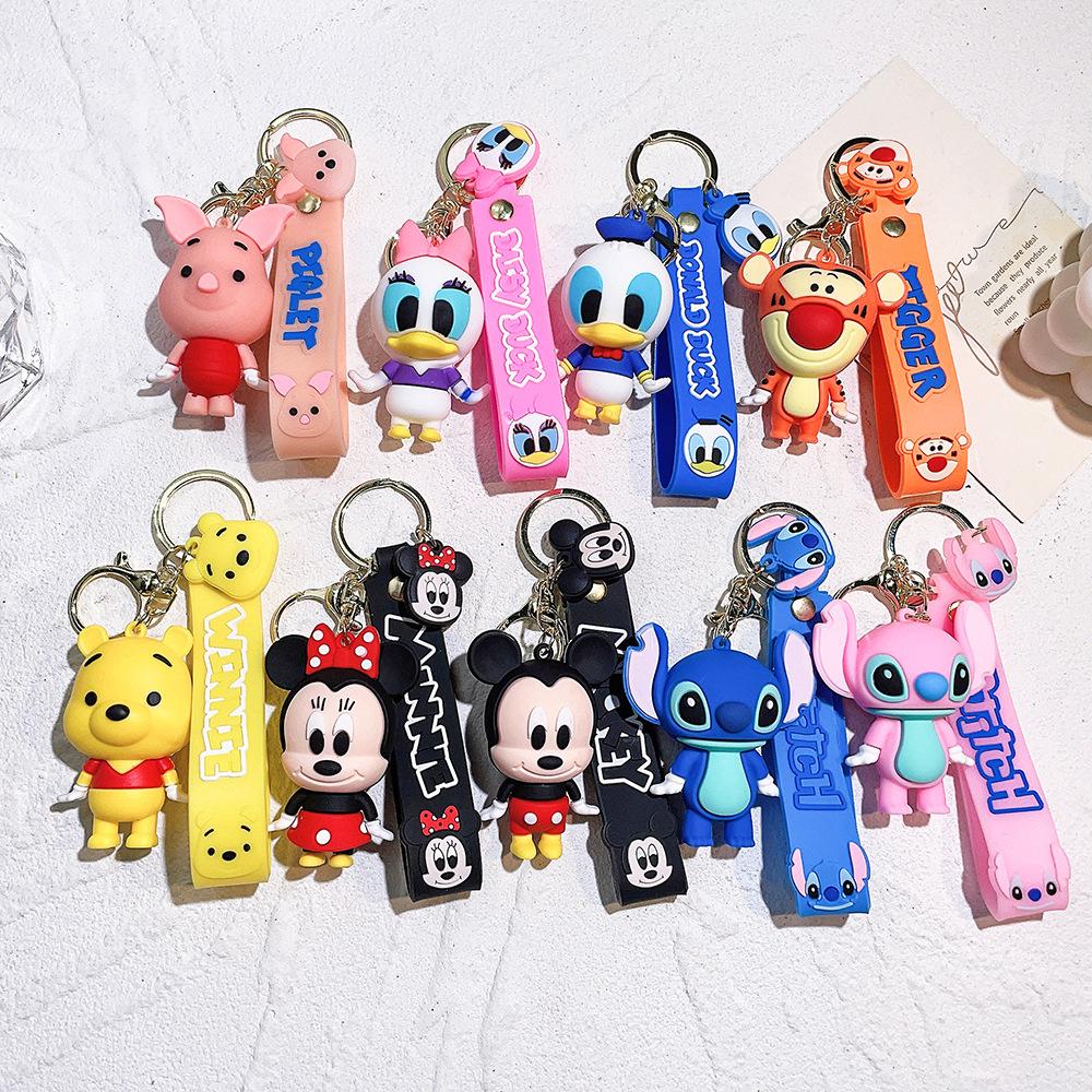Creativity Cartoon Anime Keychain Stitch Donald Duck Minnie Mickey Pooh Bear Car Pendant Children Backpack Decoration Gift