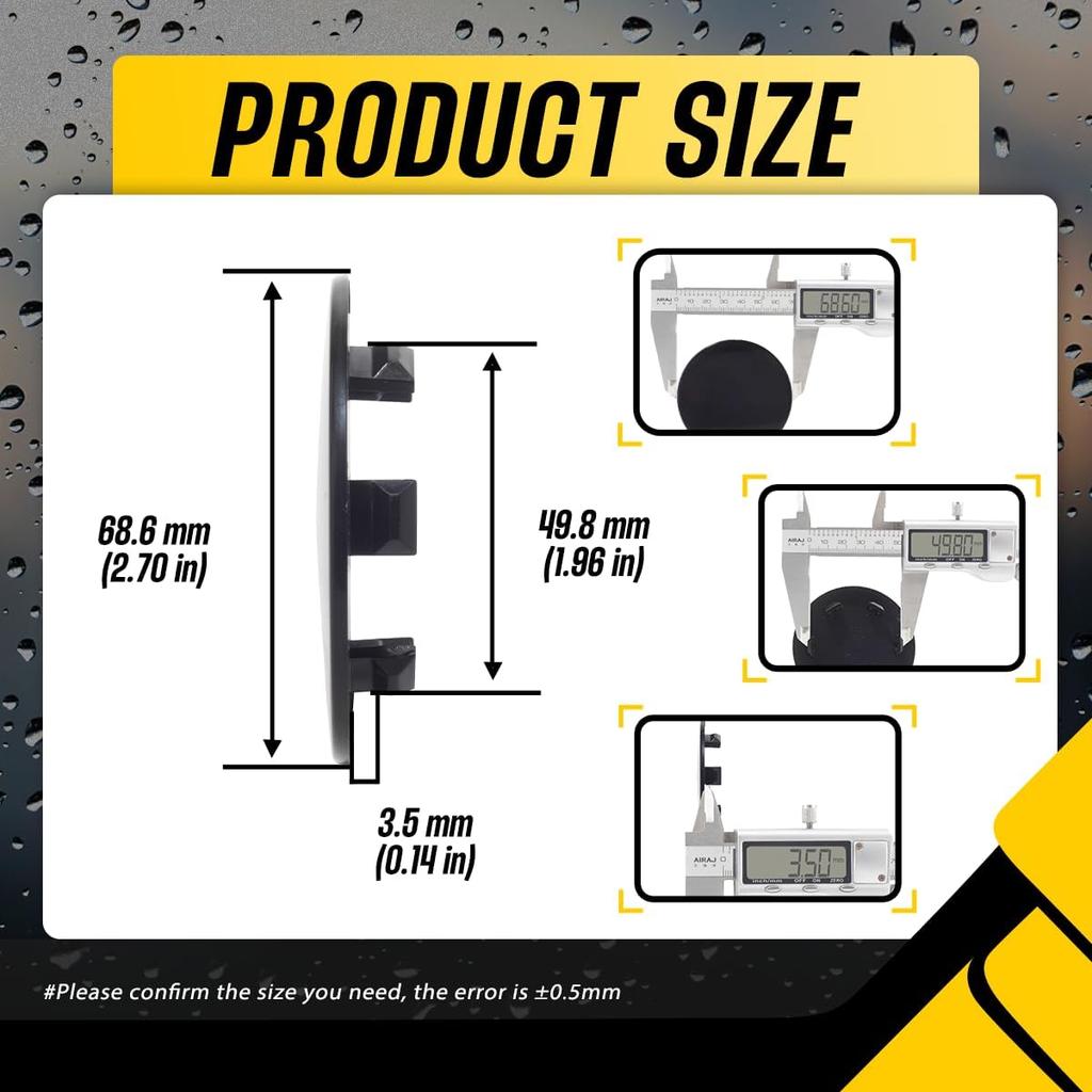 4Pcs Wheel Center Caps for Ford Focus 2005-2008 Taurus 2005-2019 Wheel Rim Outer 68.6mm(2.7in) Inner 49.8mm(1.96in) Black Hub Caps, Replacement