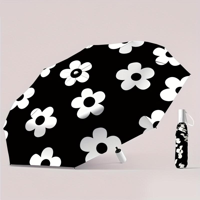 

Automatic Folding Umbrella - Sleek Monochrome Floral Print Design. Portable Shade Canopy for Women S Outdoor Travel & Daily Commute. Feature