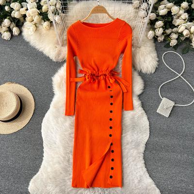 Elegantní sexy šaty na tužku pletené vystřihnuté elegantní župan duté vestidos večerní párty móda s dlouhým rukávem podzimní svetrové šaty