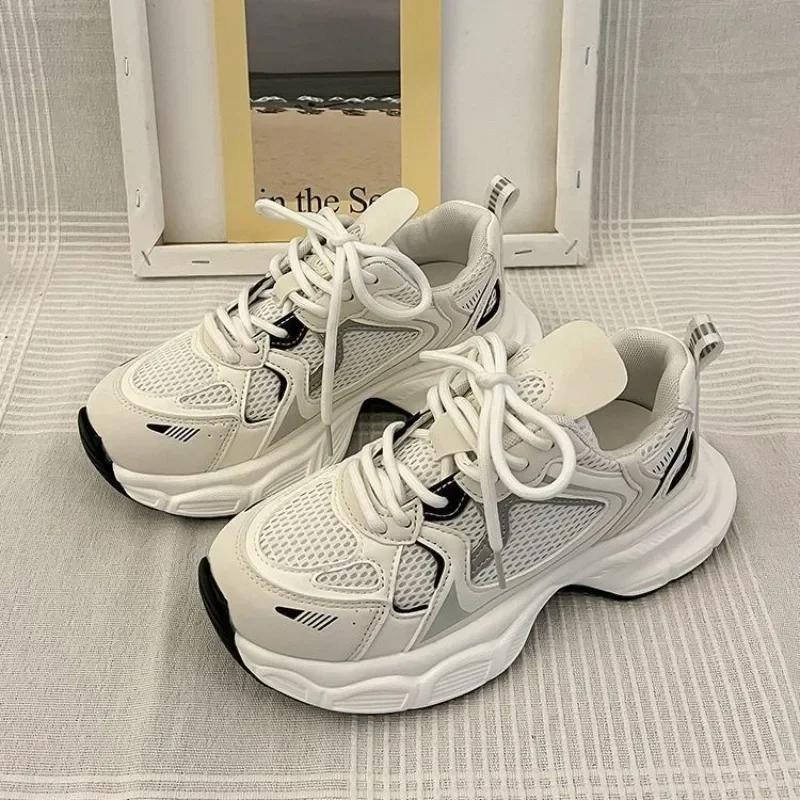 Women's Casual Shoes Breathable Wear-resistant Thick Soled Sports Shoes Fashion Mesh White Women's Shoes Sneakers Zapatos Mujer