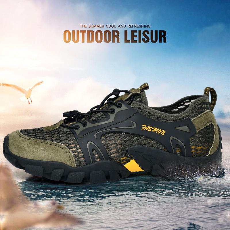 Summer Men's Shoes Breathable New Mesh Surface Shoes Hiking Shoes Men's Outdoor Leisure Leather Sports Mesh Shoes Trendy Shoes