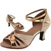 Gengzee Women's Modern Latin Dance Shoes, Adult High Heel Strap Ballroom Dance Shoes with Suede Sole, Gold, Size 24.5cm