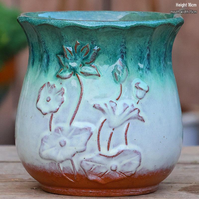 Vaso per Succulente in Ceramica Grezza Fatto a Mano - Fioriera Orchidea Intagliata con Ampia Bocca