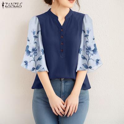 Blusa Casual da Donna con Scollo a V e Maniche a 3/4