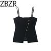 Zbzr Spring New Women Clothes Western Style Elegant Simple Sleeveless Slim Fit Button Sling Top 8324696